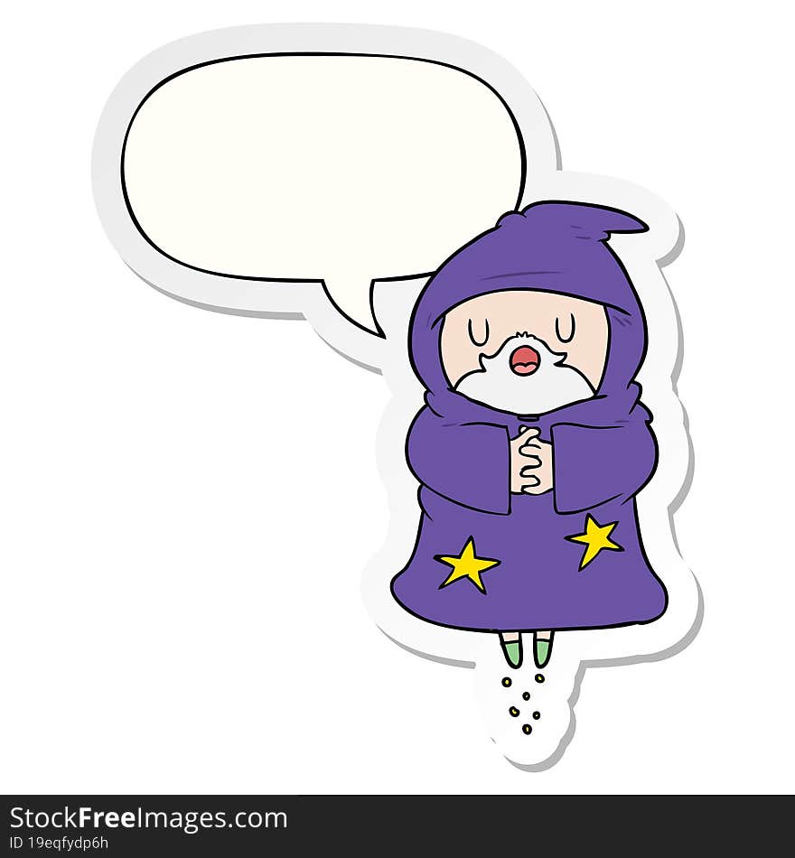 cartoon floating wizard and speech bubble sticker