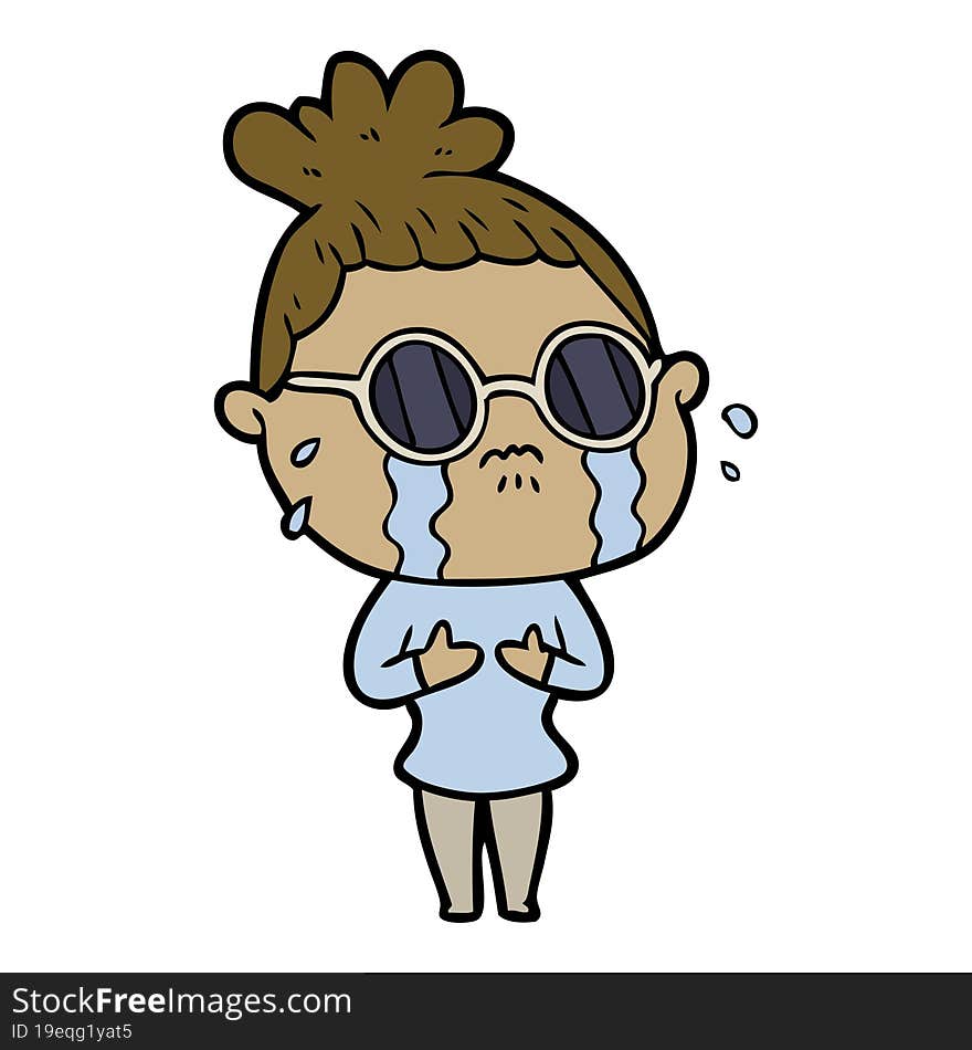 cartoon crying woman wearing dark glasses. cartoon crying woman wearing dark glasses