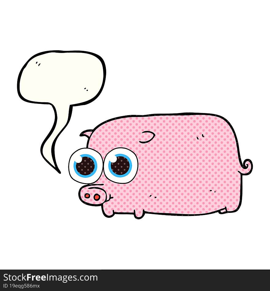 Comic Book Speech Bubble Cartoon Piglet With Big Pretty Eyes