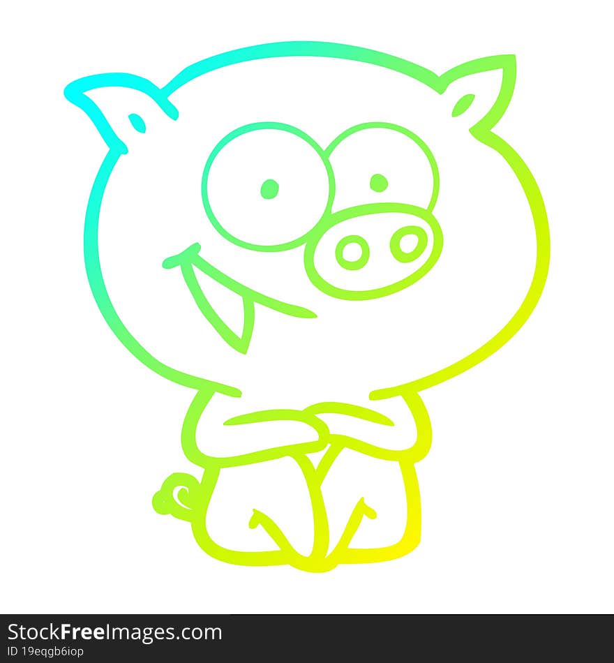 cold gradient line drawing of a cheerful sitting pig cartoon