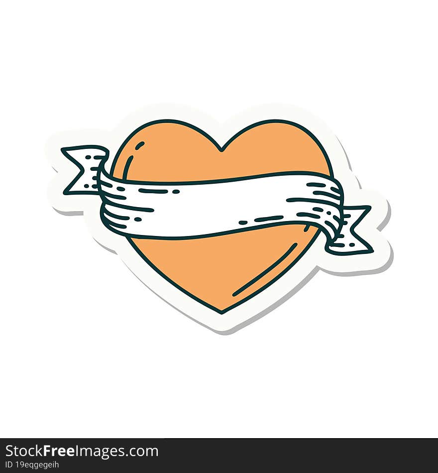 sticker of tattoo in traditional style of a heart and banner. sticker of tattoo in traditional style of a heart and banner