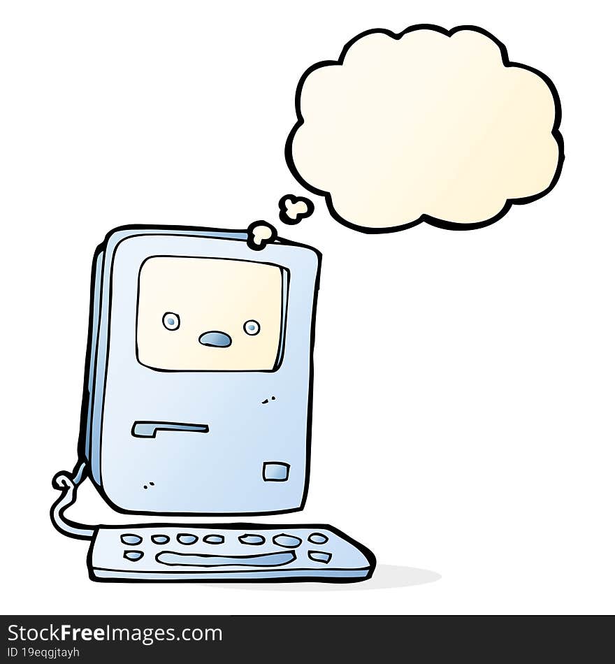 cartoon old computer with thought bubble