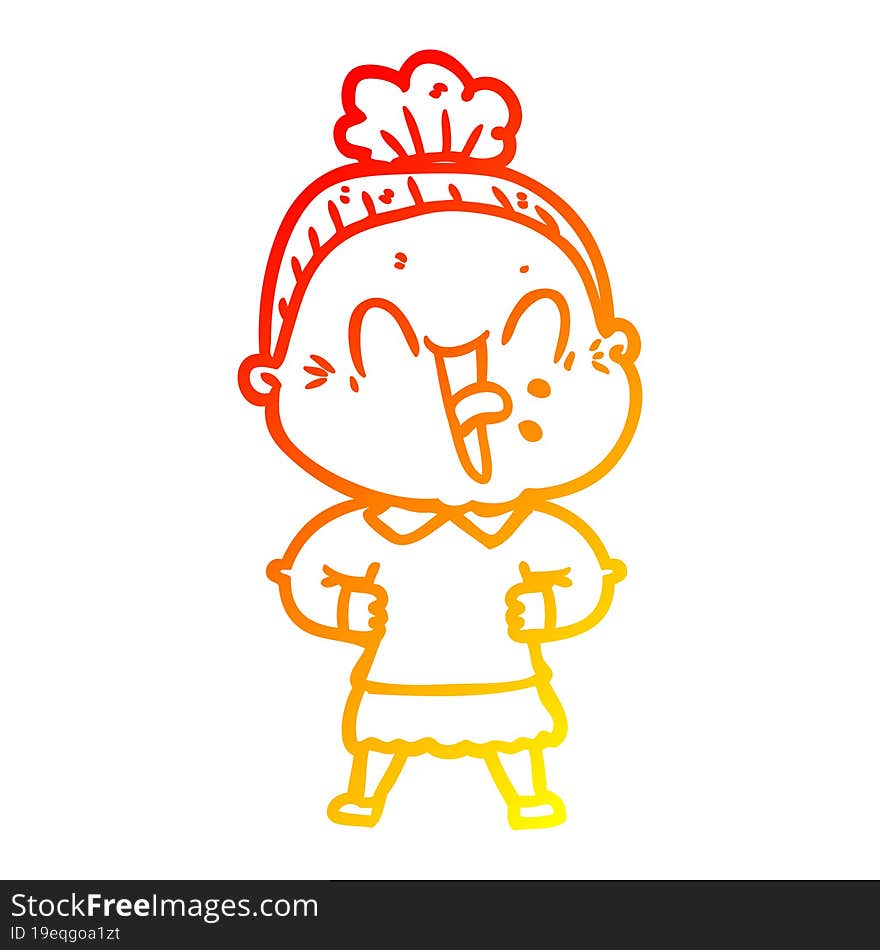 warm gradient line drawing cartoon happy old woman