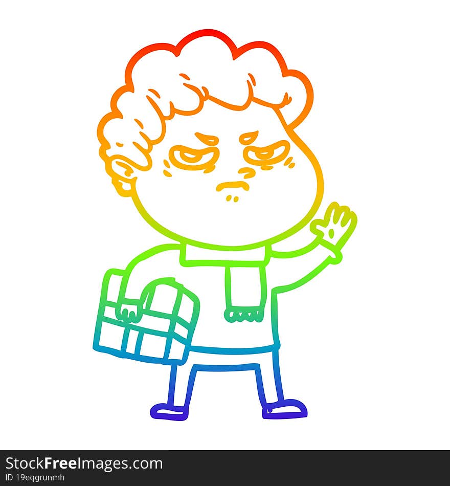 rainbow gradient line drawing cartoon angry man