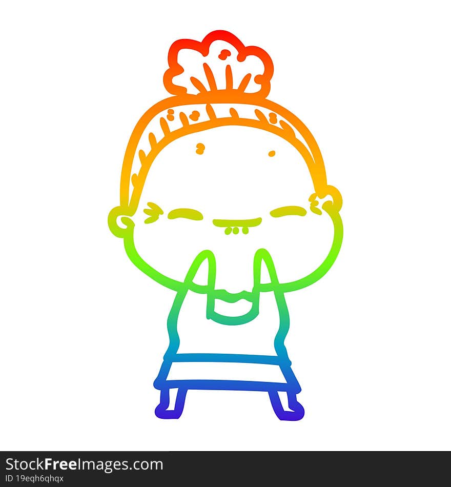 rainbow gradient line drawing cartoon peaceful old woman