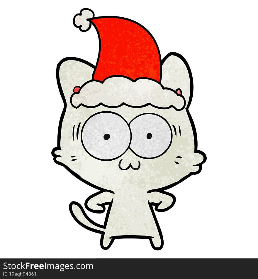 textured cartoon of a surprised cat wearing santa hat