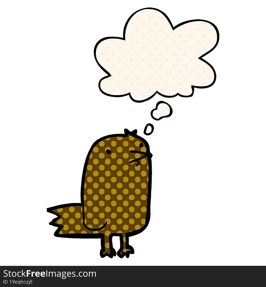 cartoon bird with thought bubble in comic book style