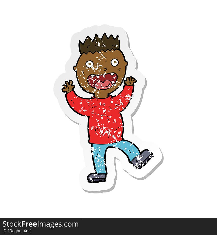 Retro Distressed Sticker Of A Cartoon Crazy Happy Man