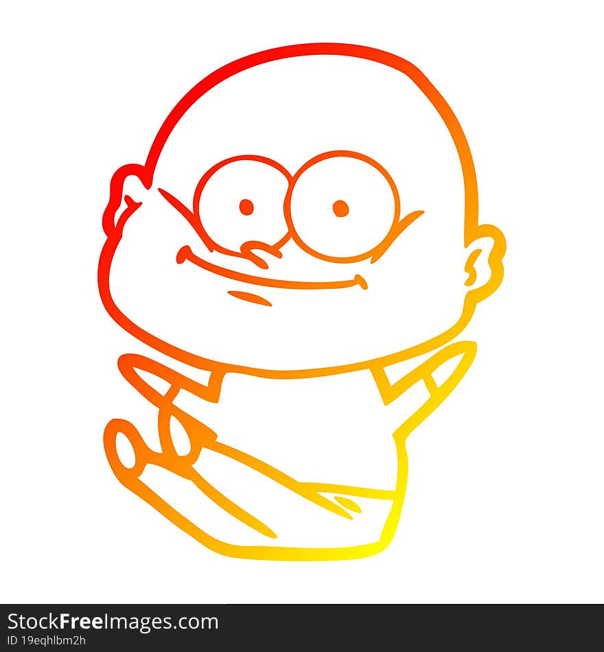 warm gradient line drawing cartoon bald man staring