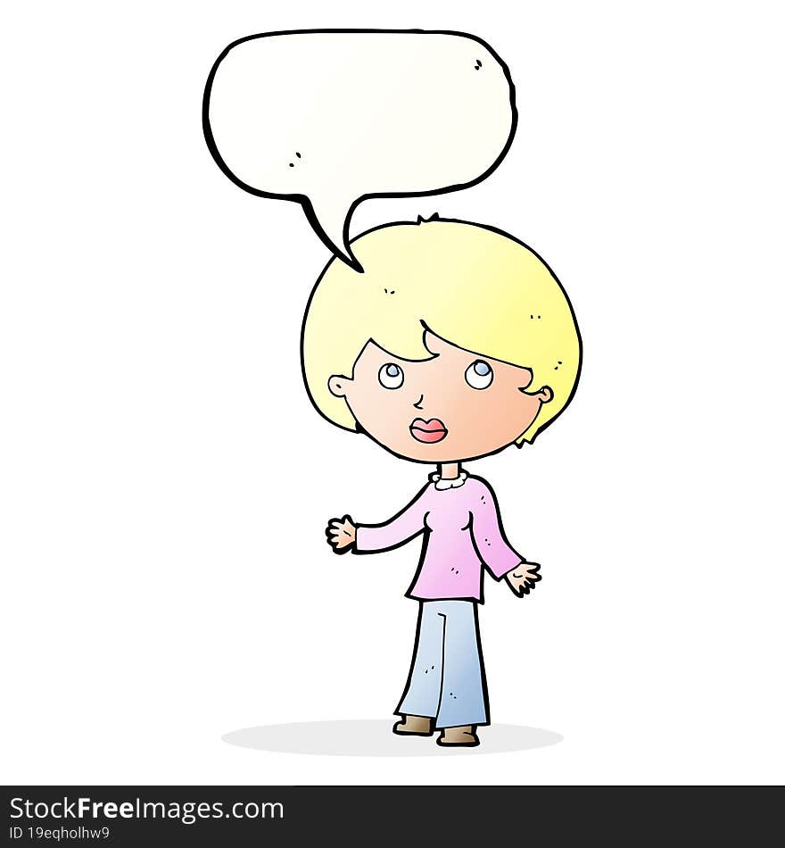 cartoon woman thinking with speech bubble