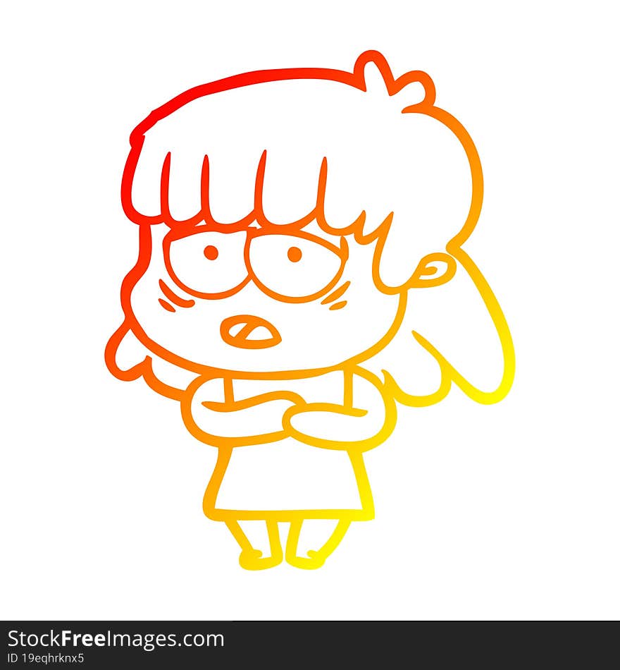 warm gradient line drawing cartoon tired woman