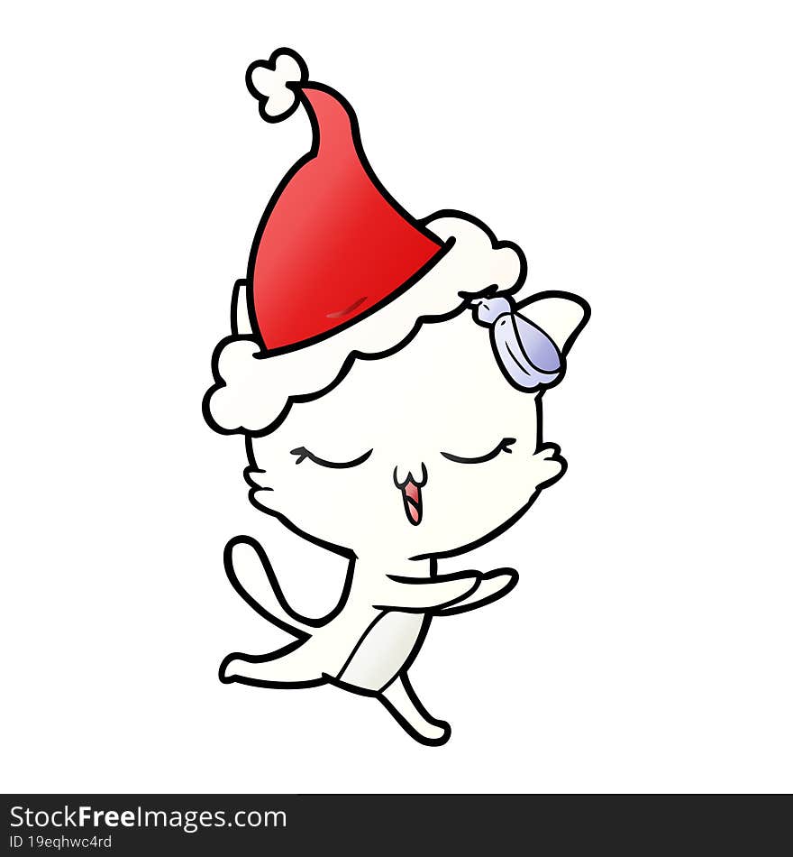 gradient cartoon of a cat with bow on head wearing santa hat