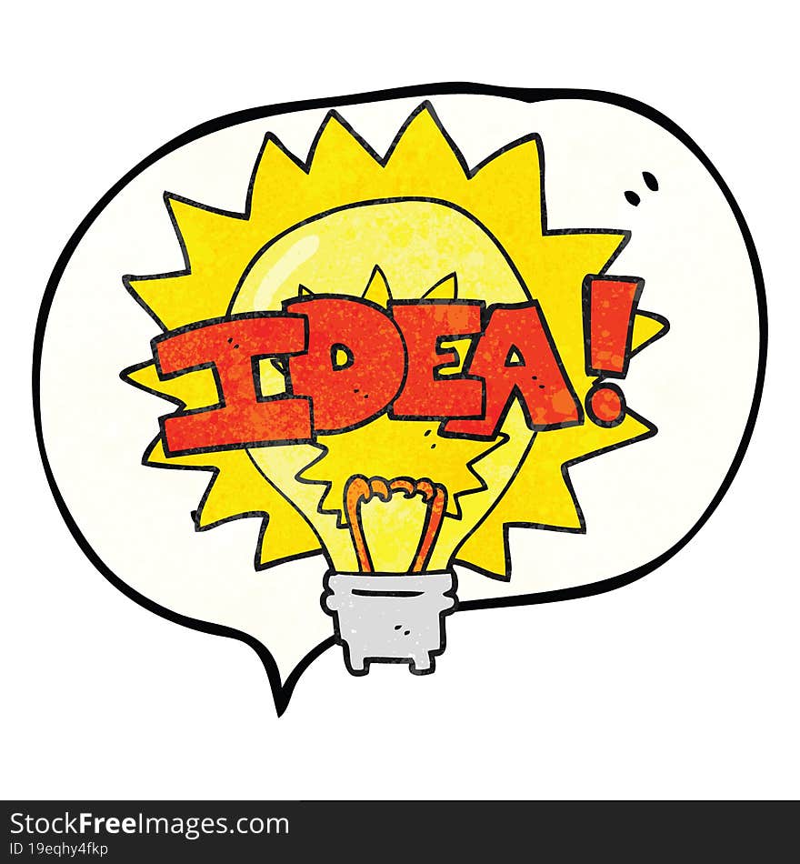 Speech Bubble Textured Cartoon Idea Light Bulb Symbol