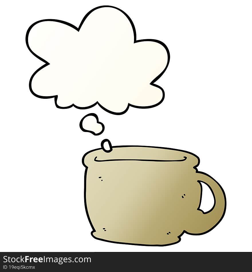 cartoon coffee cup and thought bubble in smooth gradient style