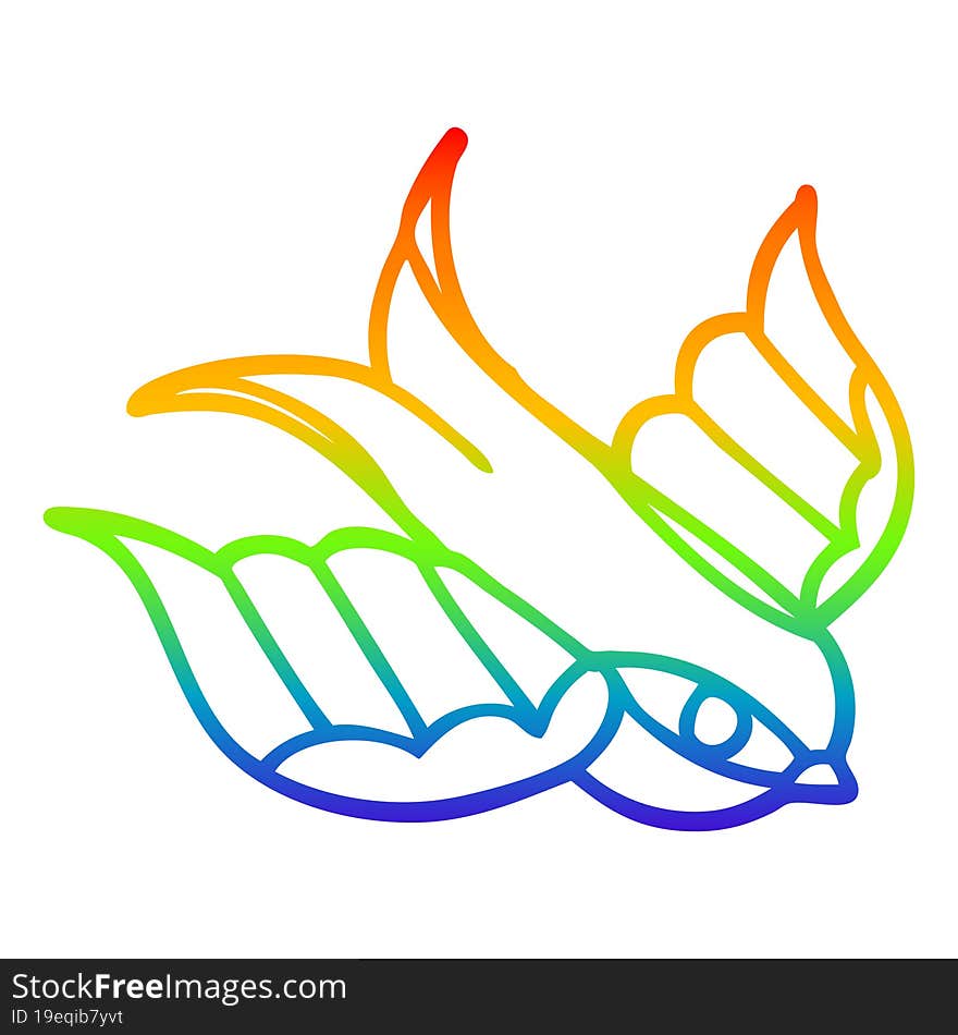 rainbow gradient line drawing cartoon swallow tattoo