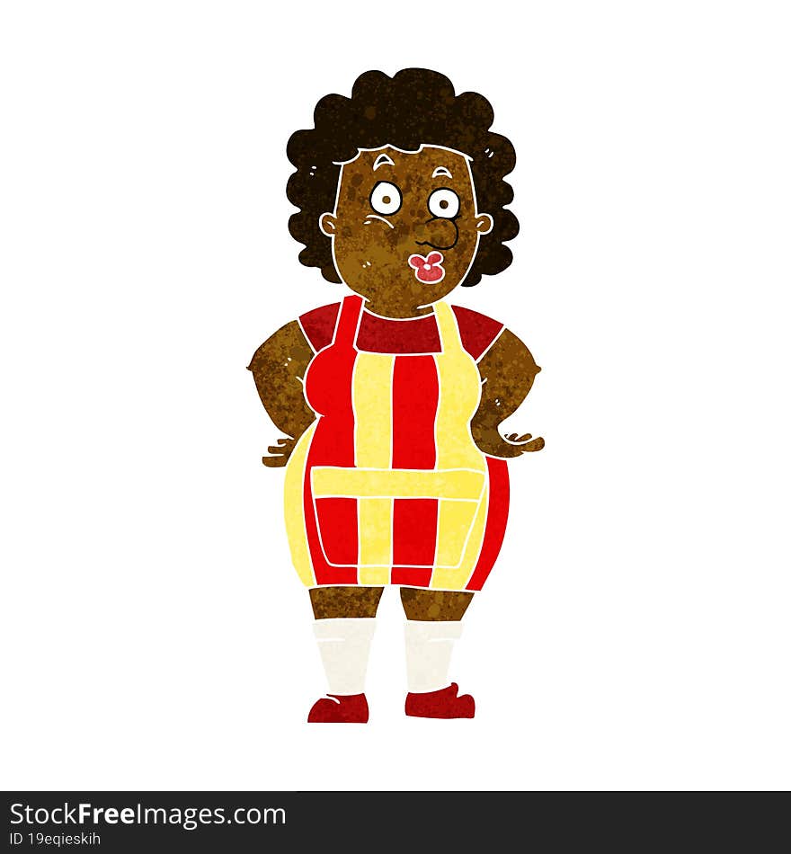 cartoon woman in kitchen apron