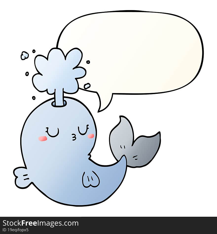 cartoon whale spouting water and speech bubble in smooth gradient style