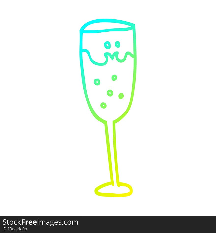 cold gradient line drawing of a cartoon champagne glass