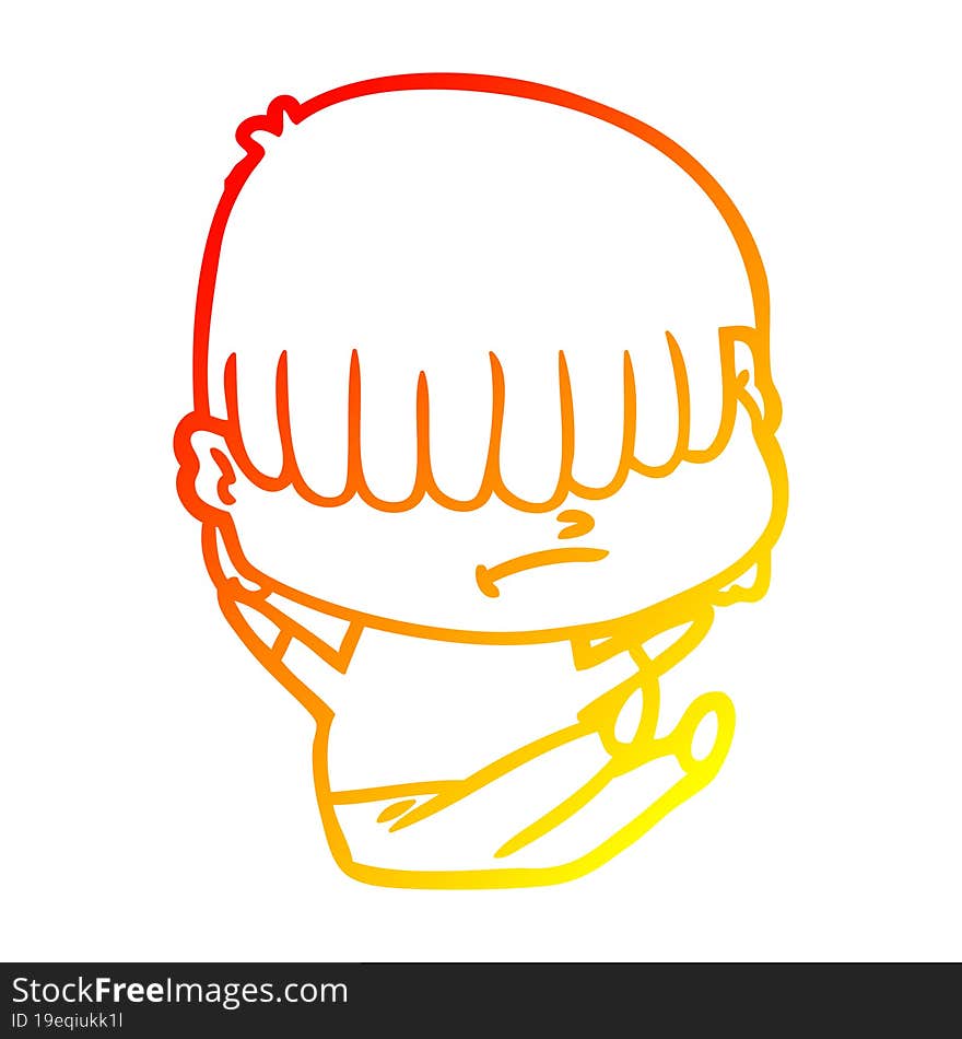 warm gradient line drawing of a cartoon boy with untidy hair