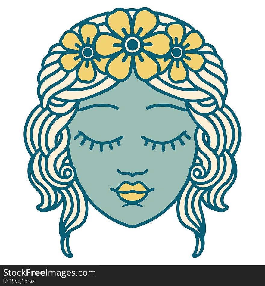 tattoo style icon of a maidens face