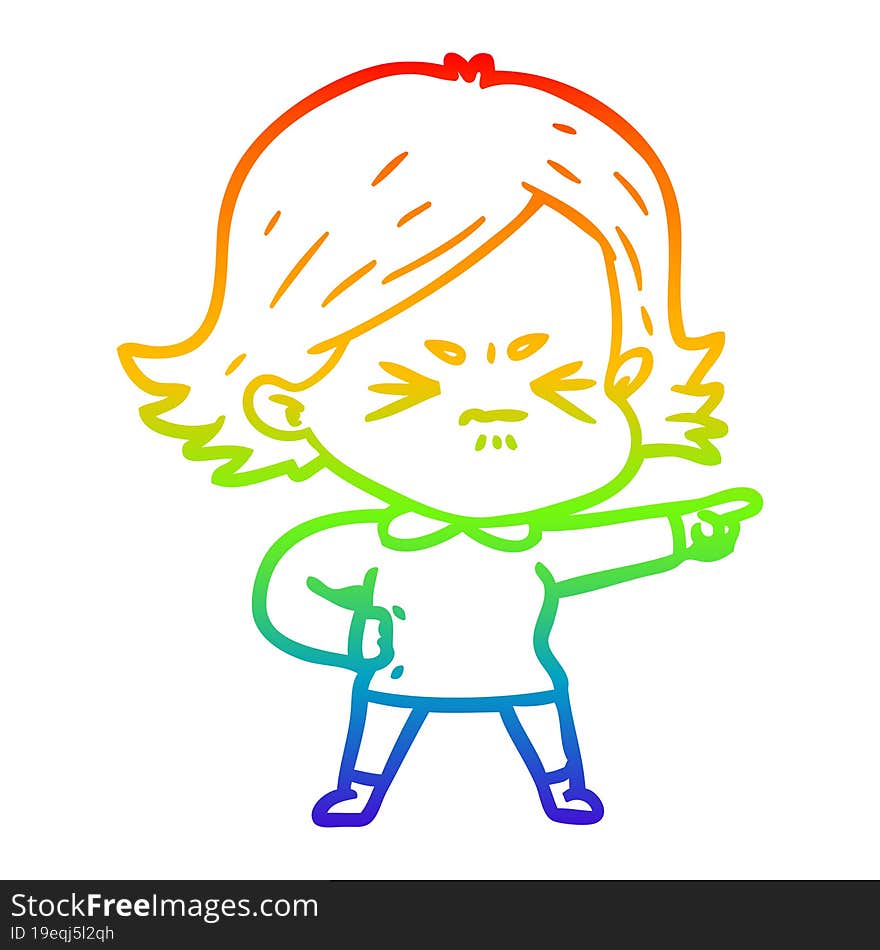 rainbow gradient line drawing cartoon angry woman