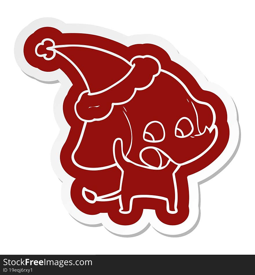 Cute Cartoon  Sticker Of A Elephant Wearing Santa Hat