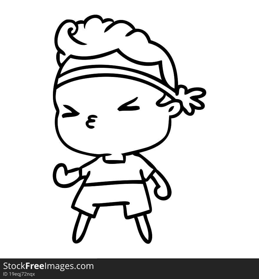 line drawing illustration kawaii working out boy. line drawing illustration kawaii working out boy