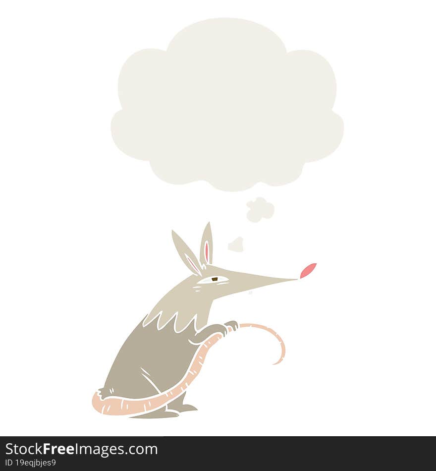 cartoon rat with thought bubble in retro style