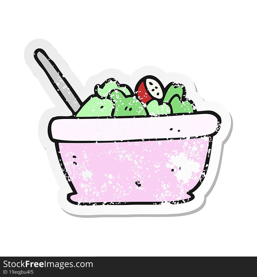 retro distressed sticker of a cartoon salad