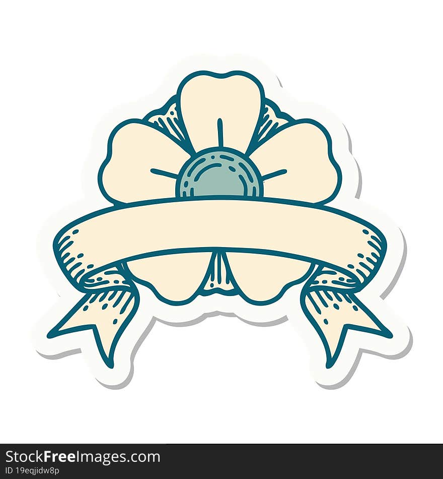 tattoo style sticker with banner of a flower