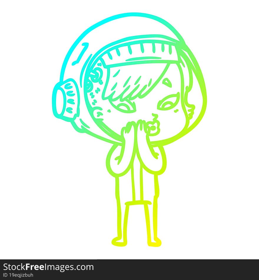 cold gradient line drawing of a cartoon astronaut woman