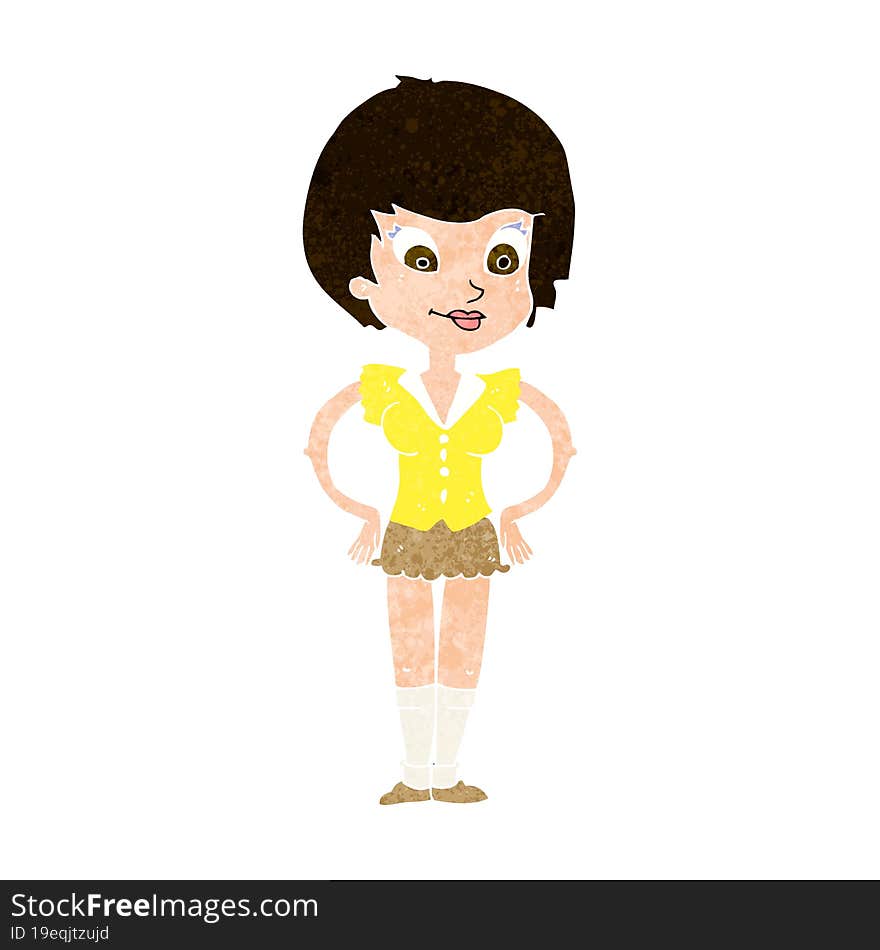 cartoon pretty woman with hands on hips