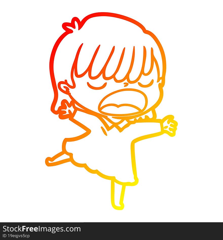 warm gradient line drawing cartoon woman talking loudly