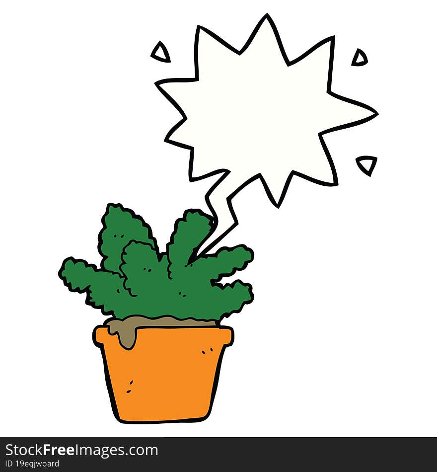 cartoon house plant and speech bubble