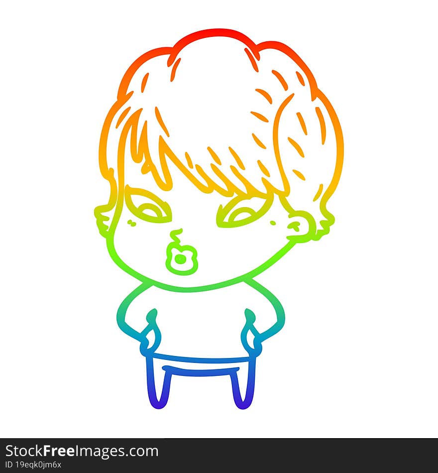 rainbow gradient line drawing of a cartoon woman