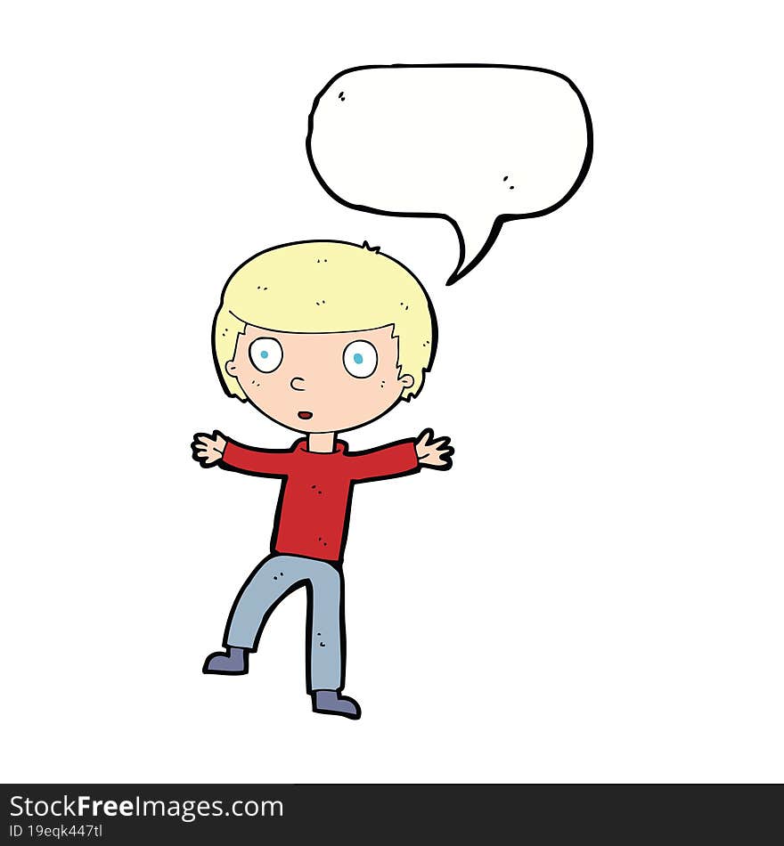 cartoon startled boy with speech bubble