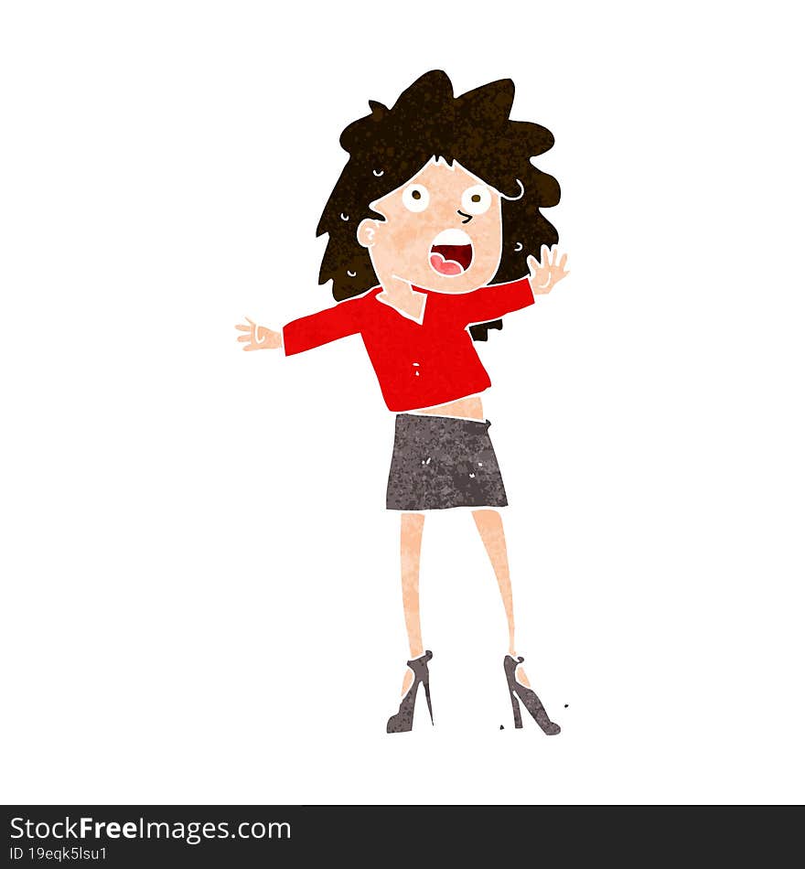 cartoon woman having trouble walking in heels