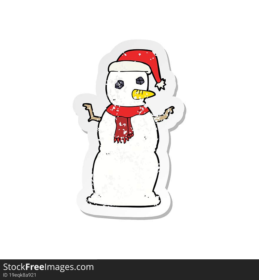 retro distressed sticker of a cartoon snowman