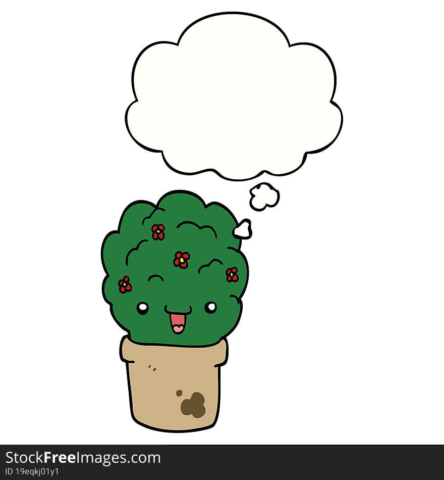 Cartoon Shrub In Pot And Thought Bubble