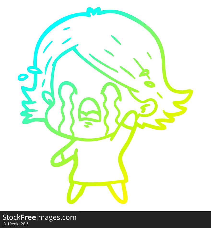 cold gradient line drawing of a cartoon woman crying