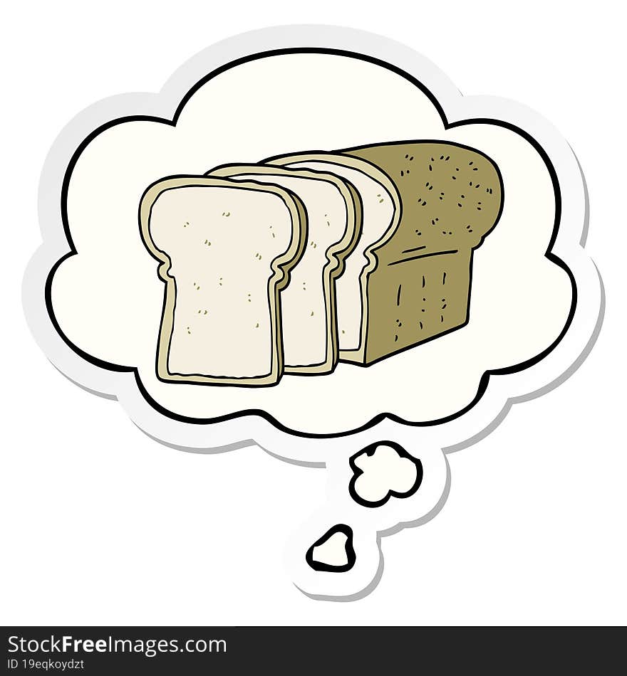 cartoon sliced bread and thought bubble as a printed sticker