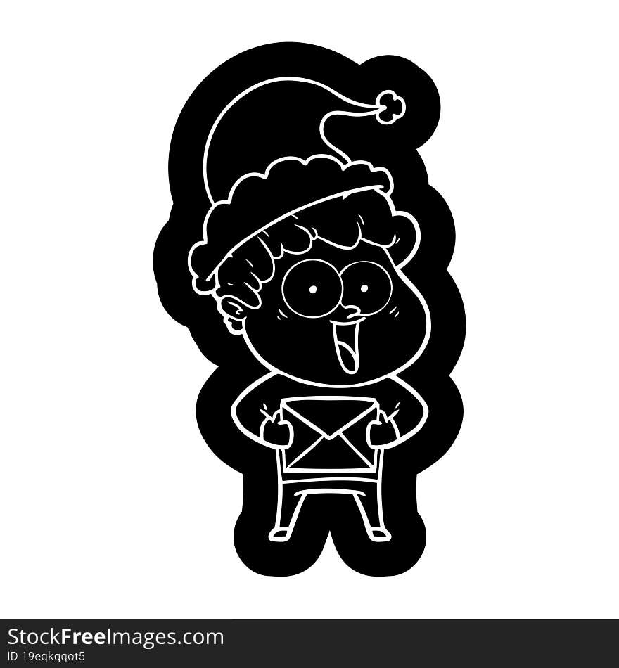 cartoon icon of a happy man wearing santa hat