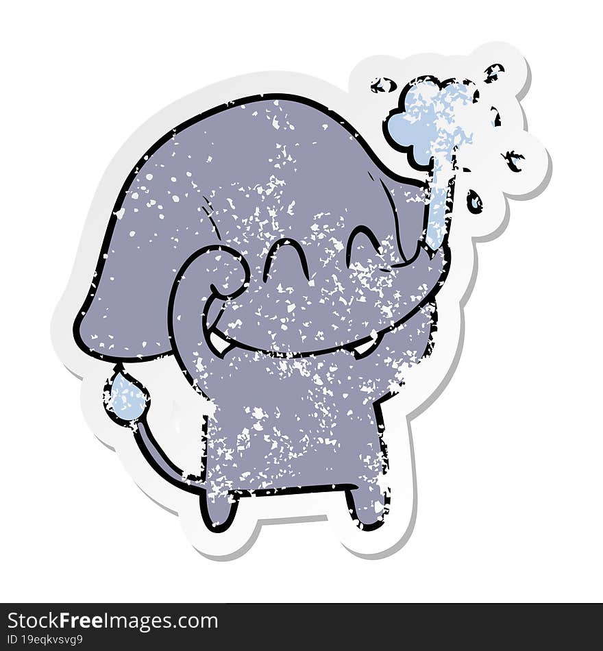 distressed sticker of a cute cartoon elephant spouting water