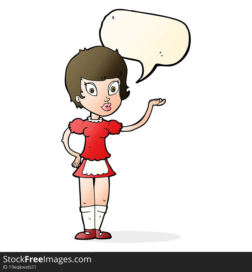 cartoon waitress with speech bubble