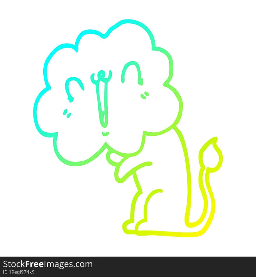 cold gradient line drawing cute cartoon lion