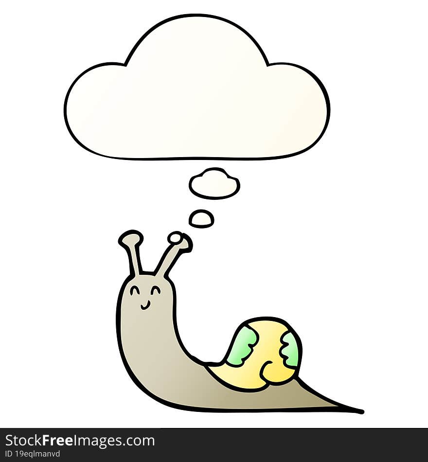 cute cartoon snail with thought bubble in smooth gradient style