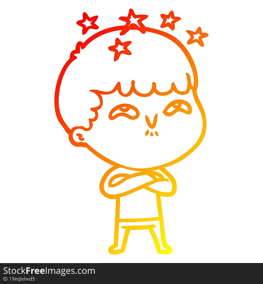 warm gradient line drawing cartoon amazed boy