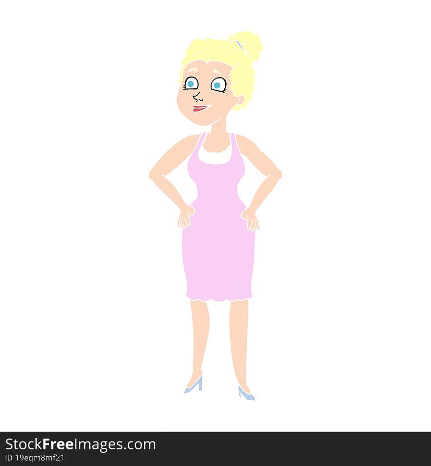 flat color illustration of a cartoon woman wearing dress