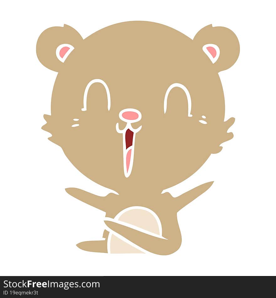 happy laughing flat color style cartoon bear