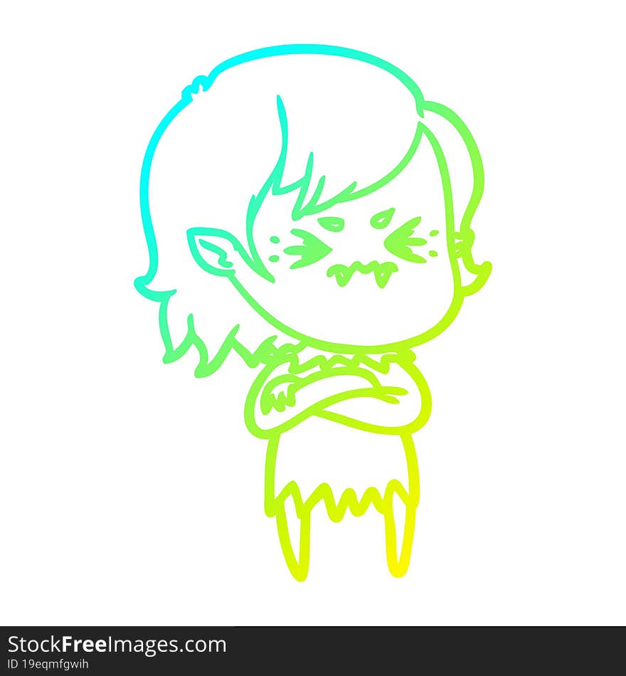 cold gradient line drawing annoyed cartoon vampire girl